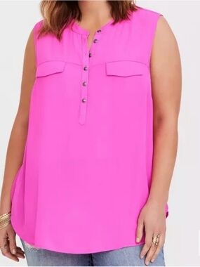 Torrid Hot Pink Harper Georgette Pullover Sleeveless Blouse Size 0 Large